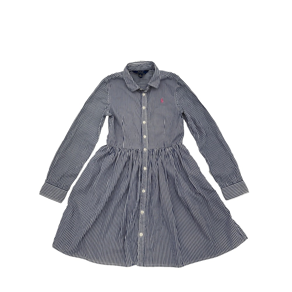 Girl Polo Ralph Lauren Blue-White Striped Oxford Dress Size 12 dress shirt dress